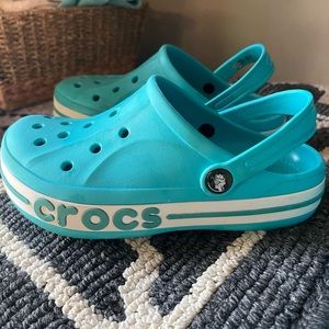 Junior turquoise Crocs size 3. Excellent condition!